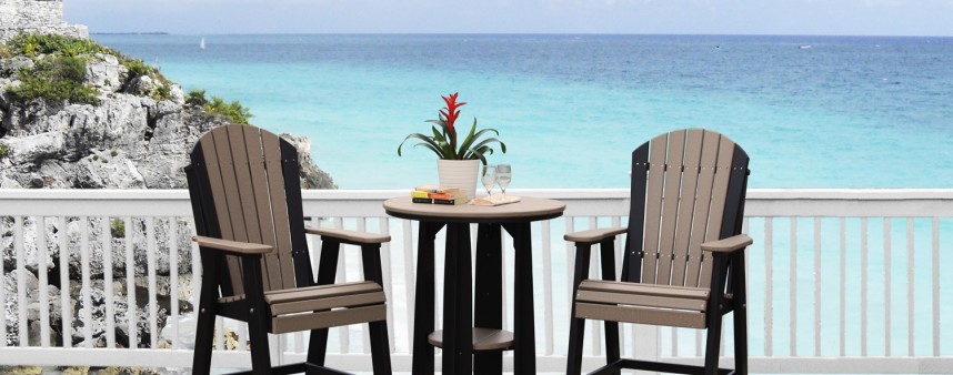 36 inch Balcony Table with Adirondack Balcony Chairs (Weatherwood & Black) in Background