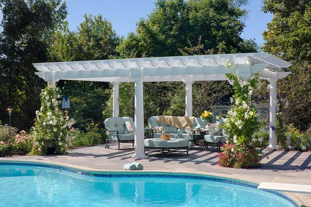 14'x20' Artisan White Vinyl Pergola with 10in-Round Column Posts